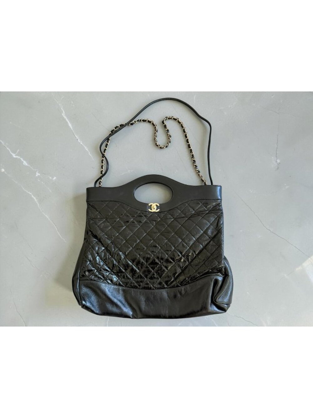 CHANEL 31 Large Shopping Tote Bag Black Quilted Calfskin Leather Gold HW